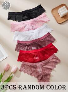 3 件装 女士蝴蝶结蕾丝性感丁字裤 多种颜色可选 - 彩色 - 查看 2