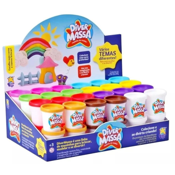 Kit Massinha Modelar C/ 12, 24 ou 36 Potes Sortidos Diver Massa - DiverToys 8077