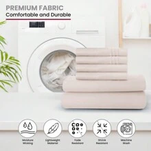 LUX DECOR 6-Piece Embroidered Bed Sheet Set – Brushed Microfiber, Deep Pocket, Lightweight & Breathable – Graduation Gifts, Home Decor, Sleep Protection For Dorms, Student Beds, Back‑To‑School Gift, Soft Bed Linens, Comfortable Sleep, Luxury Bed Set, Valentine's Day Bedroom, Spring Bedding Refresh, Guest Room Essentials, Dorm Room Bedding, Premium Bed Linens, Easy Care Sheets, Hypoallergenic Fabric, Year-Round Comfort, Master Bedroom Update, Matching Bedding Set, Hotel Quality Linens - 淺粉色 - 查看 7