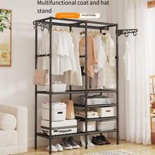 1 pieza Organizador de gabinete metálico de varios niveles con barra colgante, unidad de almacenamiento universal para ropa, zapatos, mantas, bolsos, sombreros, toallas - Resistente, fácil de montar, con recubrimiento en polvo, exhibición minorista industrial y científica