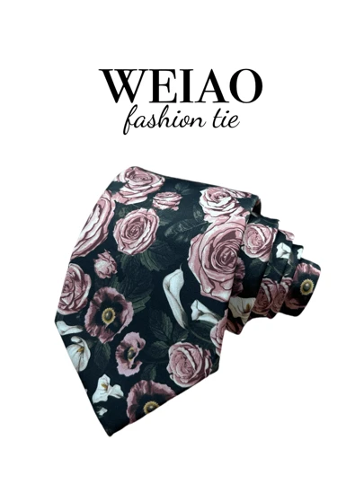 1枚 繊細で贅沢なヴィンテージローズ柄プリントのシルクライクな滑らかで爽やかなスカーフ、ユニセックススタイル、多用途でユニークなメンズネクタイ