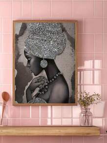 1 幅抽象油画银色闪光刺绣、无框墙壁艺术海报、现代卧室和客厅装饰 - 卡其色 - 查看 1