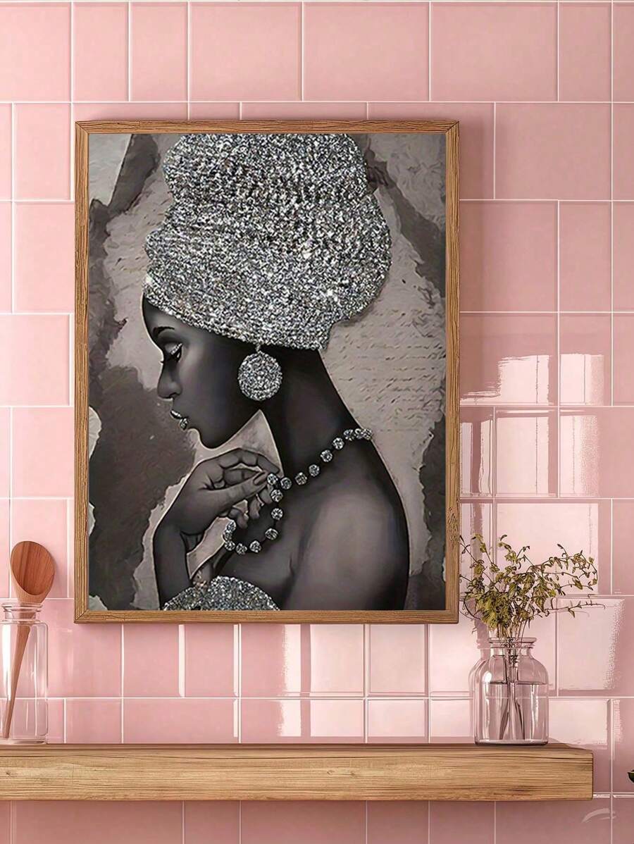 1 幅抽象油画银色闪光刺绣、无框墙壁艺术海报、现代卧室和客厅装饰 - 卡其色 - 查看 1