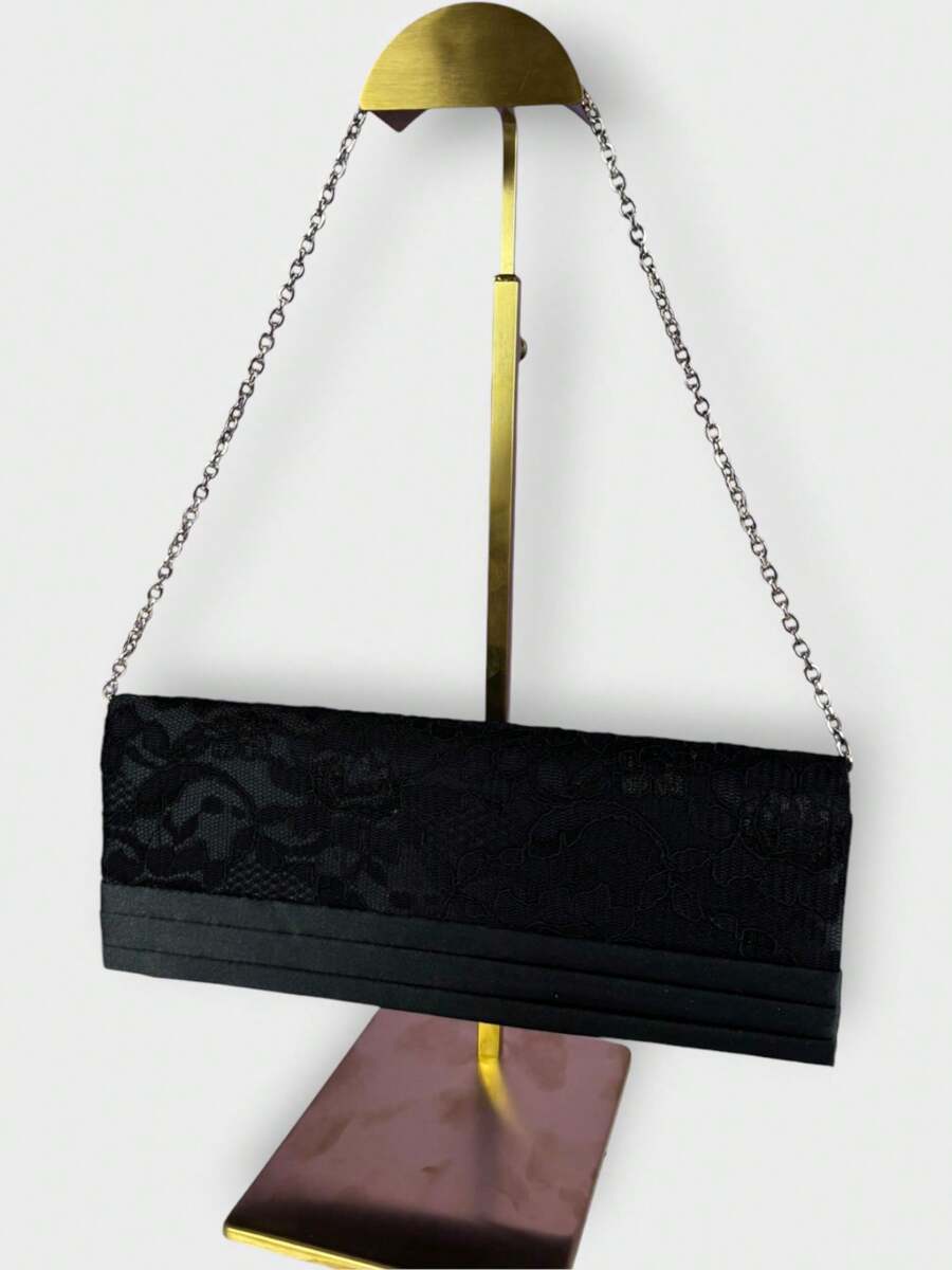 EverlyX Black Evening Bag With Floral Lace And Removable Chain - Women's Fashion - Shipping From Spain In 24/48 Hours - Black - View 1