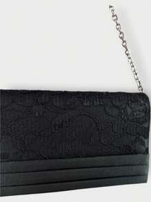 EverlyX Black Evening Bag With Floral Lace And Removable Chain - Women's Fashion - Shipping From Spain In 24/48 Hours - Black - View 3
