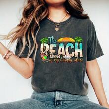 1pcSea Breeze, Beach Atmosphere, And Only "Beach Is My Happy Place" Hot Stamping Transfer Stickers - Perfect For DIY T-Shirts, Jeans, Masks, And Backpacks