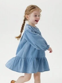 MARC&JANIE 年轻女孩宝宝甜美复古花卉荷叶边袖牛仔连衣裙，春季