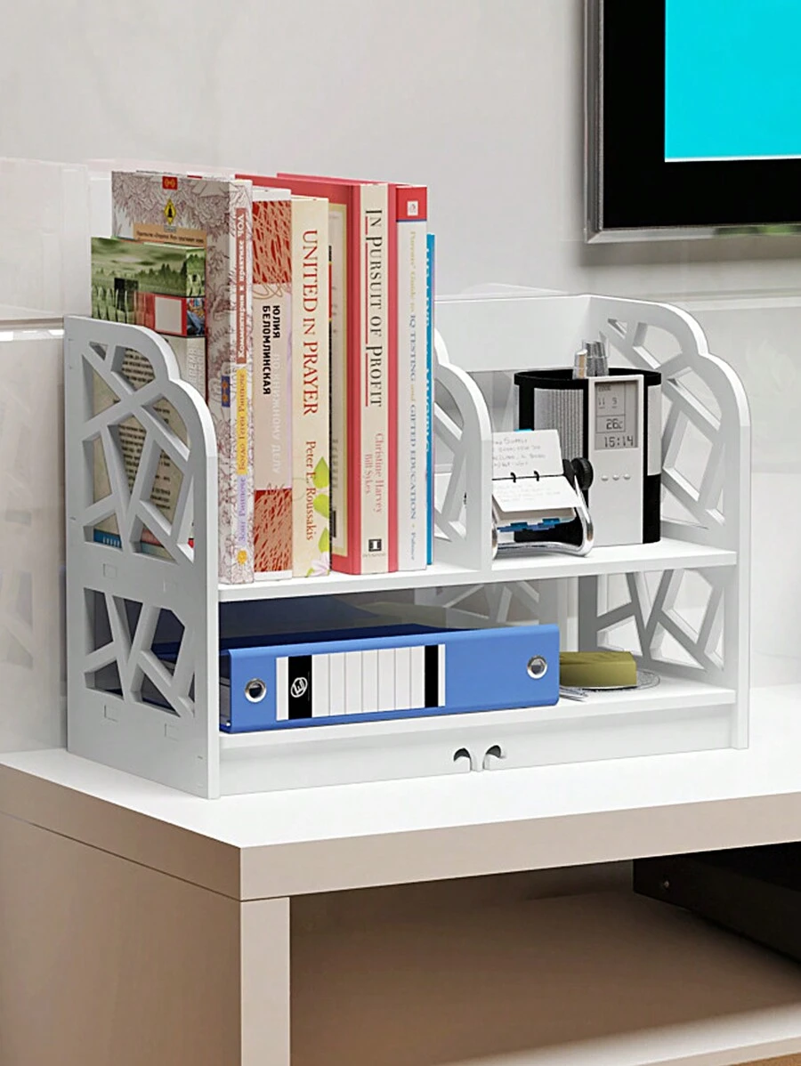 Desktop Shelf - Simple Desk Organizer, Compact Bookshelf For College Students And Office File Cabinet - White - View 1