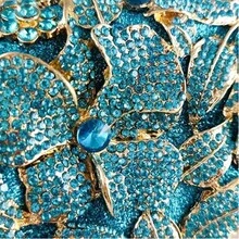 Women Sparkly Flower Rhinestone Clutch Purse Blue Floral Diamond Evening Bag For Wedding Prom - 藍色 - 查看 6