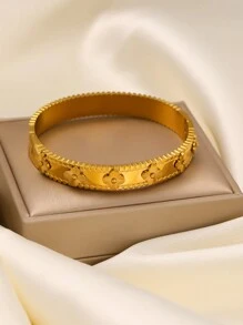 Exaggerated 4-Leaf Clover Stainless Steel Bangle Set For Women, Suitable For Multiple Occasions, Couples, Gala, Party And Gift