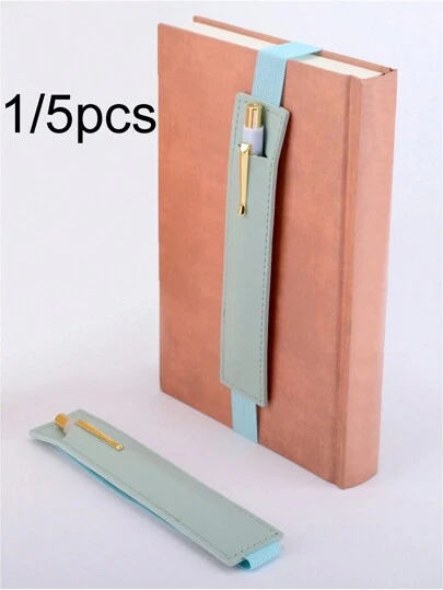 1/2/5pcs Solid Color Pen Pouch, Elastic Band Pen Holder, PU Pen Case,Back To School,School Supplies