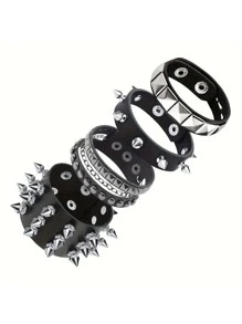 1/4 pièces Set de bracelets  clouté punk - Bracelets en PU fait main avec clous, style piqué, style emo des années 80 pour hommes et femmes, bracelets PU avec rivets pour fête, cadeaux, bal de promo, Halloween