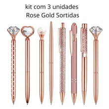 Kit 3pcs Luxury Glitter And Rhinestone Ballpoint Pens, Crystals, Assorted, Rose Gold, Silver, Black, Colorful With Ink Refill Replacement, Stationery For Wedding/Office, Back To School - Rose Gold - View 1