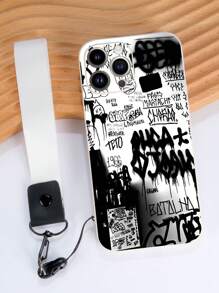 Slogan 1pc White TPU Spray Paint Patchwork Pattern Shockproof Phone Case And 1pc White Lanyard Strap Compatible With IPhone Cases/Matching Phone Cases/Fun Phone Cases/Android Phone Cases/ Phone Cases/ Phone Cases/OPPO Phone Cases, Compatible With Iphone 16 Pro Max/ A14/A54/A52/A31 4G/A23, Redmi Note 8 Pro/11 Pro 4G/12 4G, OPPO A54