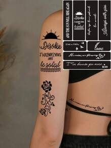 海娜临时纹身模板，蕾丝花图案人体彩绘海娜纹身，适用于手部、足部、身体皮肤，防水假纹身模板套装，男女通用 - 黑色 - 查看 9