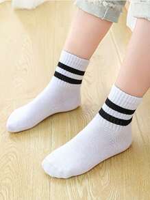 6pcs/10pcs/16pcs/20pcs Kids & Youth Black & White Striped Athletic Socks, Student Back To School Daily Casual Socks, Toddler Mid-Calf Socks 1-3Y
