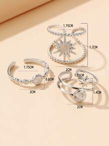 3pcs Set Elegant Shiny Star Openable Stainless Steel Rings, Vintage Hollow Adjustable Rings, Non-Fading Jewelry Gift For Mom - Set Ring - View 3