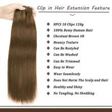 Brown Clip In Straight Hair Extension Light Brown Color Human Hair Virgin 22 26 Inch #8 Color Hair Ready To Ship - S8 - View 3