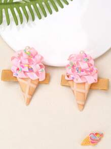 2pcs/Pack Ice Cream Print Decorative Hair Clips For Girls - Multicolor - View 3