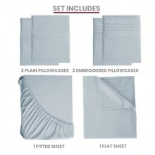 LUX DECOR 6-Piece Embroidered Bed Sheet Set – Brushed Microfiber, Deep Pocket, Lightweight & Breathable – Graduation Gifts, Home Decor, Sleep Protection For Dorms, Student Beds, Back‑To‑School Gift, Soft Bed Linens, Comfortable Sleep, Luxury Bed Set, Valentine's Day Bedroom, Spring Bedding Refresh, Guest Room Essentials, Dorm Room Bedding, Premium Bed Linens, Easy Care Sheets, Hypoallergenic Fabric, Year-Round Comfort, Master Bedroom Update, Matching Bedding Set, Hotel Quality Linens - 冰藍色 - 查看 4