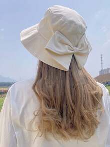 Spring/Summer Japanese Style Sun Protection Bucket Hat, Bowknot Decor Casual Fishing Cap, Elegant Polyester Casual Boho Party Street Hat, Windproof UVA Protection Hat For Women
