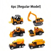 Tecforood 1/6PCS 1:64 Diecast Car Set, Including Bulldozers, Forklift, Excavator & Other Educational Indoor,Yellow And Black Color Schemeoutdoor Toy Cars, Mini Car Models For Boys And Girls 3 Years Old Birthday Gifts,Toy Simulation Car Model Engineering Vehicle Road Roller