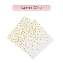 80pcs/Set White & Gold Polka Dot Theme Disposable Party Tableware Set, Suitable For Family Gatherings, Birthday Parties, Weddings, Valentine's Day, Mother's Day, Thanksgiving, Includes 9-Inch & 7-Inch Disposable Paper Plates, Paper Cups, And Napkins