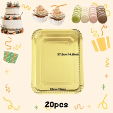 10/20pcs Golden Paper Plates, Light-Weight Rectangle Dinner Plates, Disposable Platters Serving Dish, Large Serving Tableware Food Trays For Cookie Cake Dessert Snack Appetizers Holiday Picnic Party Supplies Birthday ﻿