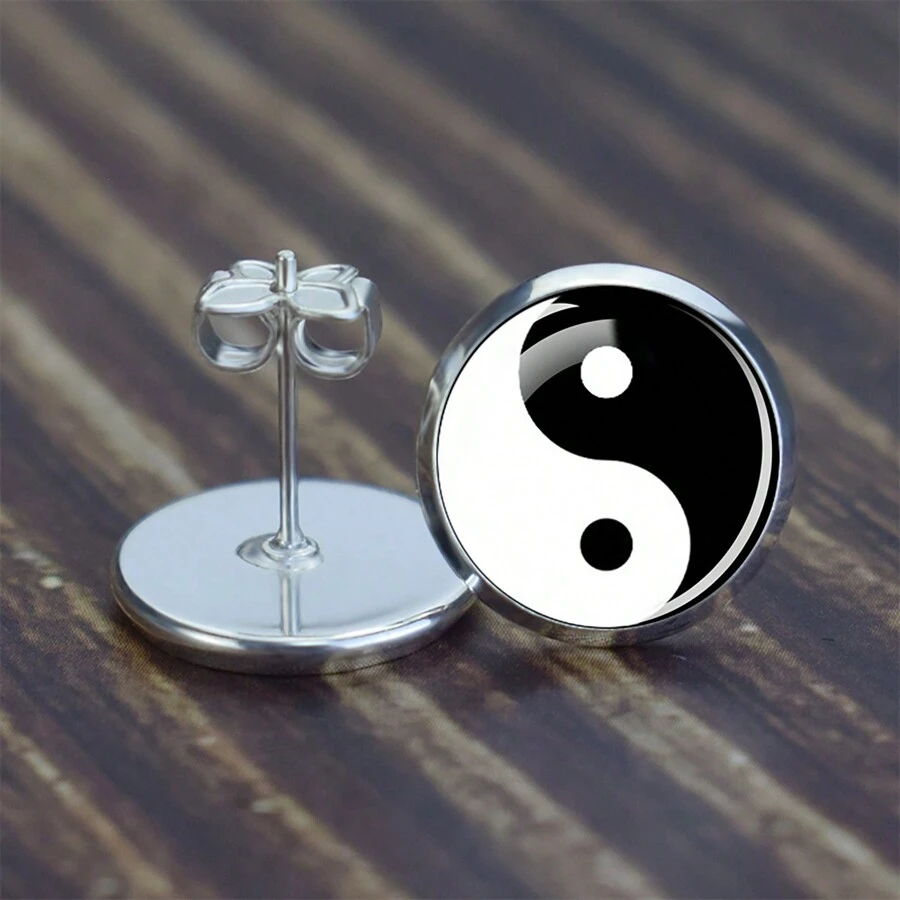 1 Pair Yin Yang Pattern Earrings Chinese Style Taichi Symbol Glass Stud Earrings Jewelry Gift - style - View 1