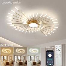 Elegant 42-Light Modern Flower Ceiling Lamp With Firework Petals - Upgraded Design For Stunning Living Room & Bedroom Ambience - Vàng - Xem 1