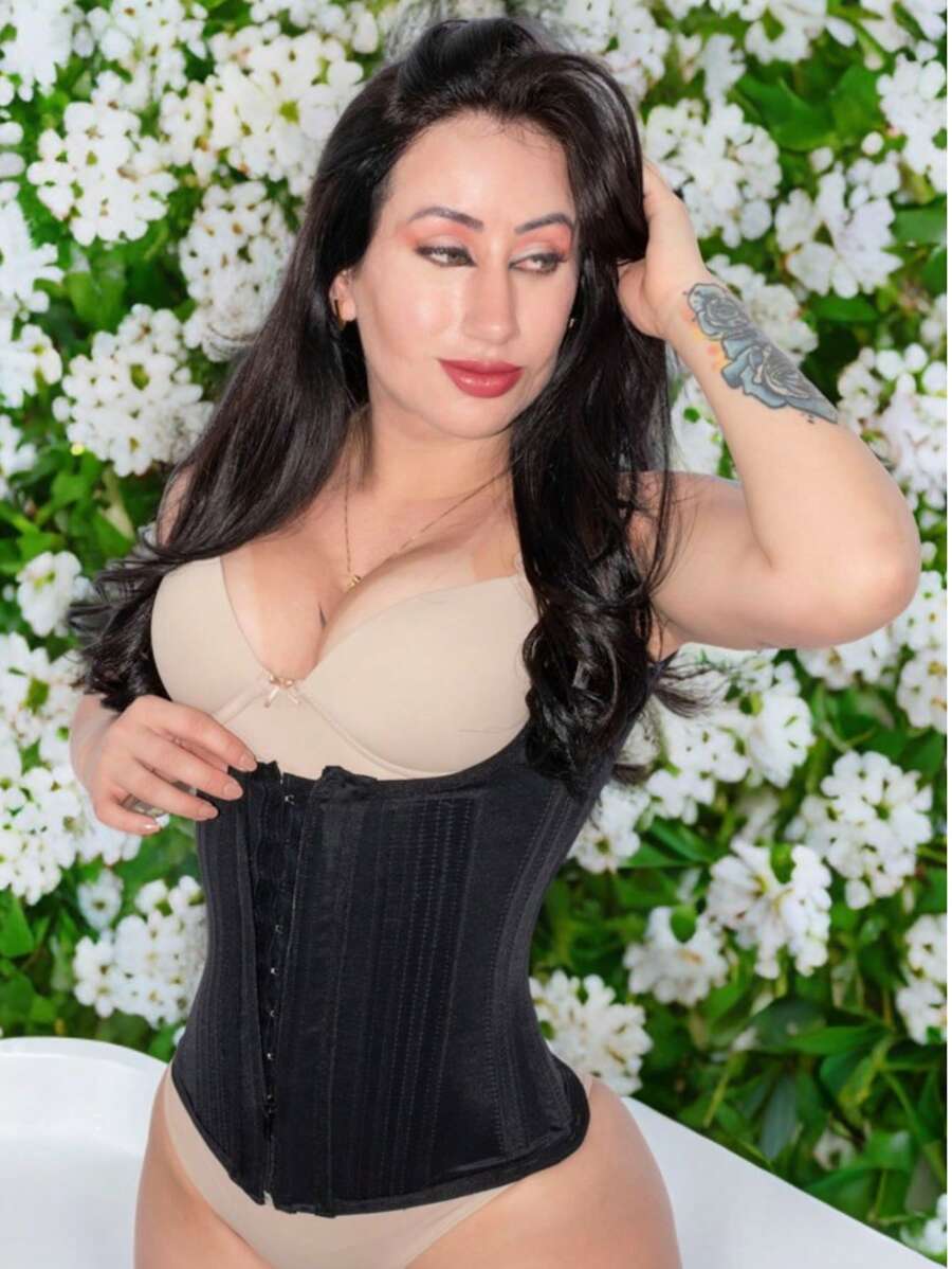 Cinta Modeladora Feminina Alça Com Barbatanas Ajusta Postura - Preto - Visão 1