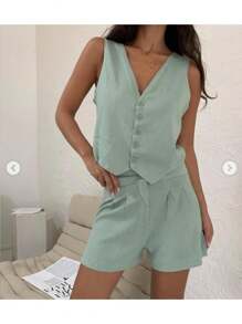 Conjunto Sastre Short S Chaleco - verde menta - Ver 2