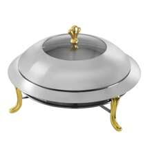 Juego de platos redondos para frotar, 3 l, 28 cm, recipiente calentador, calentador de alimentos, recipiente calentador para buffet, recipiente calentador para catering, buffet y fiesta - Dorado - Ver 9