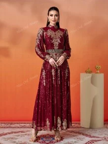 Women's Elegant Floral Print Long Sleeve Prom Dress,Party Dress,Gown,Formal,Evening,Wedding Guest