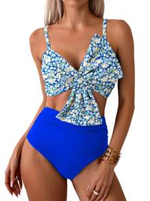 Women's Two Piece Bikini Bathing Suits Sleeveless Ruched Knot Cami Tops High Waist Thong Swimsuits