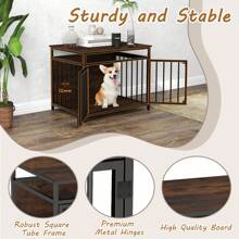 Furniture Style Dog Crate Chew-Resistant Dog Cage With Three Doors-Coffee - Chocolate Brown - View 4