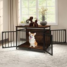 Furniture Style Dog Crate Chew-Resistant Dog Cage With Three Doors-Coffee - Chocolate Brown - View 5