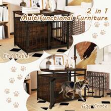 Furniture Style Dog Crate Chew-Resistant Dog Cage With Three Doors-Coffee - Chocolate Brown - View 3