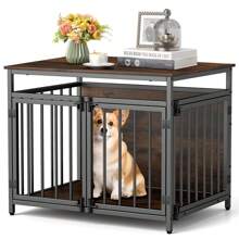 Furniture Style Dog Crate Chew-Resistant Dog Cage With Three Doors-Coffee - Chocolate Brown - View 8