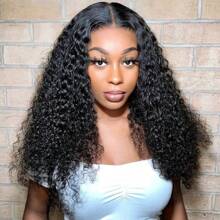 250% Human Hair Wig Cover Deep Curly Brazilian Transparent Lace Front Wigs Wet Wavy Human Hair 13x4 Ear To Ear Lace Frontal Wigs Deep Curly Wave Wig For Women With Baby Hair Natural Black - Natural Black - 查看 4