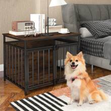 Furniture Style Dog Crate Chew-Resistant Dog Cage With Three Doors-Coffee - Chocolate Brown - View 9