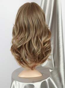 编织假发优雅卷发波浪中长女士假发 - 唐长纤维，玫瑰网帽，150% 密度，适合所有人 - 棕色 - 查看 6