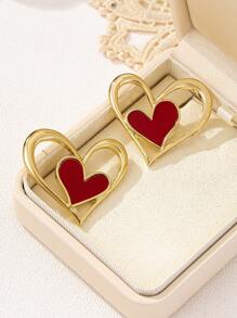 1 Pair Minimalist Fashion Leopard Print Hollow Heart Stud Earrings, Chic & Versatile - Red - View 6