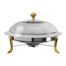 Juego de platos redondos para frotar, 3 l, 28 cm, recipiente calentador, calentador de alimentos, recipiente calentador para buffet, recipiente calentador para catering, buffet y fiesta - Dorado - Ver 1