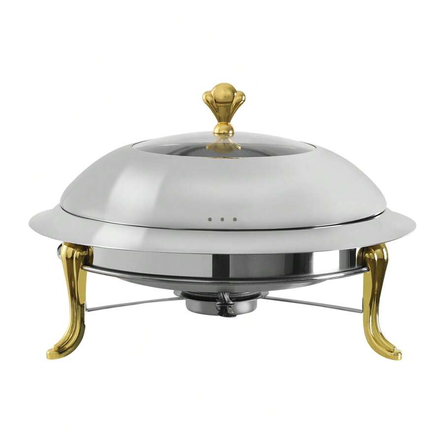 Juego de platos redondos para frotar, 3 l, 28 cm, recipiente calentador, calentador de alimentos, recipiente calentador para buffet, recipiente calentador para catering, buffet y fiesta - Dorado - Ver 1