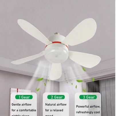 Quạt mini LED trắng, chao đèn acrylic trong suốt cao cấp, thích hợp cho phòng ngủ, văn phòng, phòng khách và các không gian trang trí nhà cửa khác, tốc độ gió điều chỉnh bằng điều khiển từ xa, sử dụng bóng đèn E27.