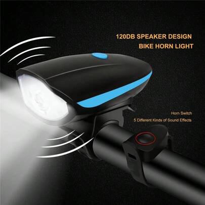 1 件装自行车灯户外防水喇叭灯前灯 USB 可充电山地自行车前灯