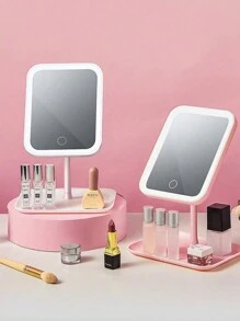 1pc Tri-Color LED Makeup Mirror, Adjustable Brightness, Rechargeable Foldable Portable, Touch Control Modern Style With Front Light, Ideal For Home Decor, Bathroom, Student Dorm Daily Use, Fashionable Design