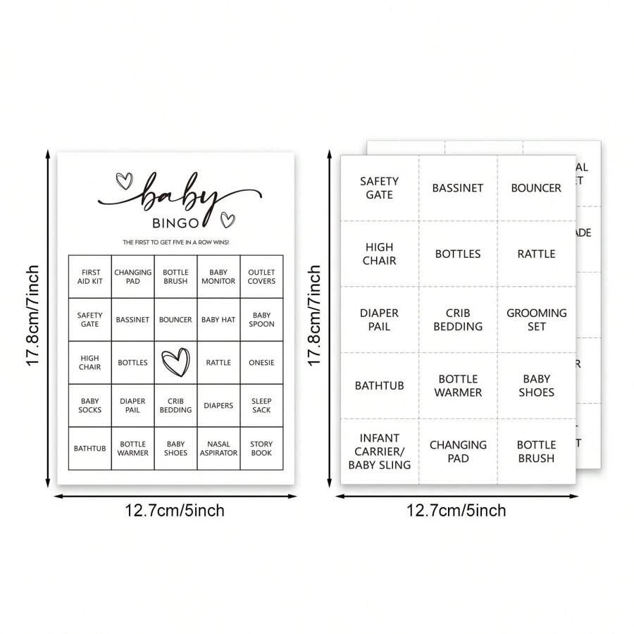 Gender Reveal Party Dusche Bingo Spiel (30 einzigartige Karten) vorgefülltes Spaß-Duschspiel-Set, perforierte Rufkarten, geschlechtsneutral, minimalistisch