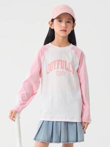 Balabala Camiseta de cuello redondo de Chica preadolescente, capa ligera de primavera